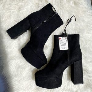 Zara faux suade mid calf boots with block heel.
